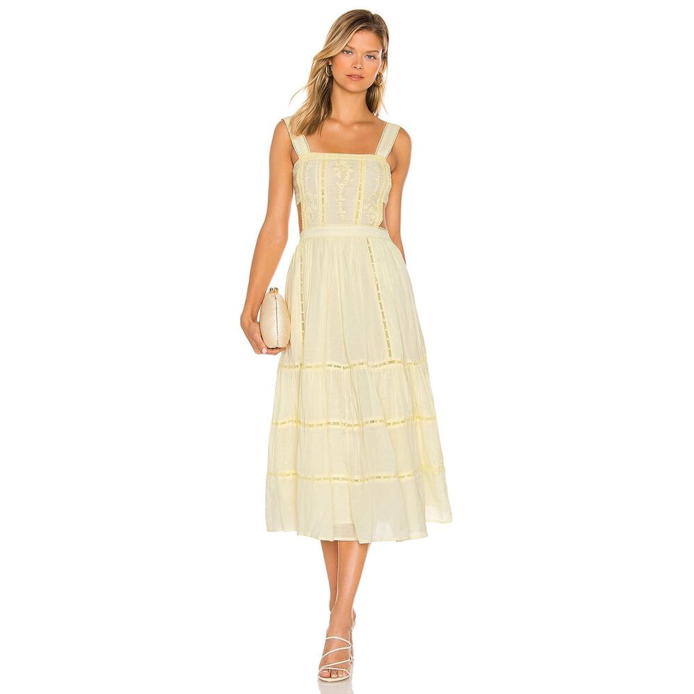 Tularosa Women's Eleanora Embroidered Dress Smocked Mellow Yellow Size M NWT